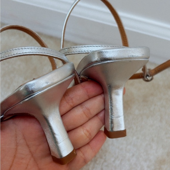 NEW Aeyde Elise Square Toe Post Sandals Dress Heels in Silver Nappa Leather 38 - Picture 9 of 10